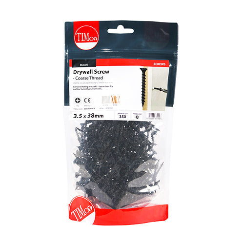TIMCO Drywall Screws, Coarse Thread, PH, Bugle, Black, 3.5 x 38, Bag of 350