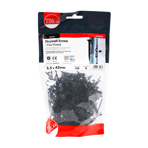 TIMCO Drywall Screws, Fine Thread, PH, Bugle, Black, 3.5 x 42, Bag of 320