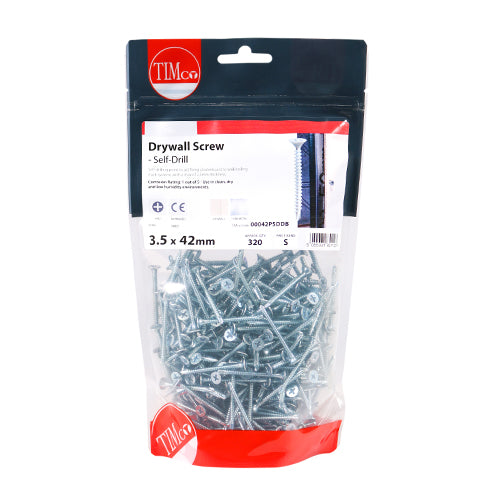 TIMCO Drywall Screws, PH, Bugle, Self Drilling, Zinc, 3.5 x 42, Pack of 320