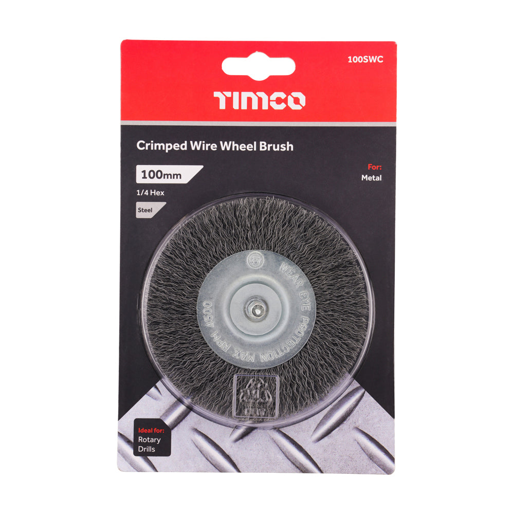 TIMCO Drill Wheel Brush, Crimped Steel Wire, 100mm