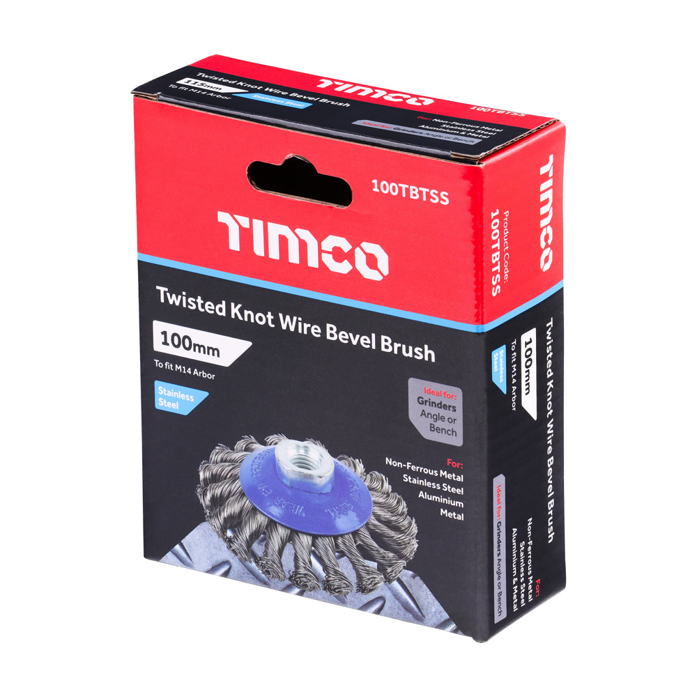 TIMCO Angle Grinder Bevel Brush, Twisted Knot Stainless Steel, 100mm