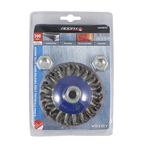 TIMCO Angle Grinder Bevel Brush, Twisted Knot Stainless Steel, 100mm