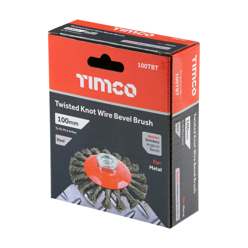 TIMCO Angle Grinder Bevel Brush, Twisted Knot Steel Wire, 100mm