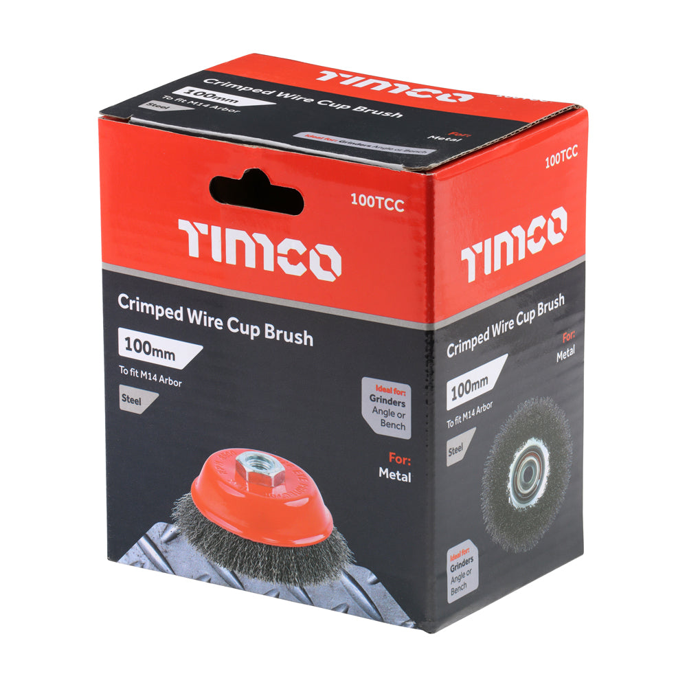 TIMCO Angle Grinder Cup Brush, Crimped Steel Wire, 100mm