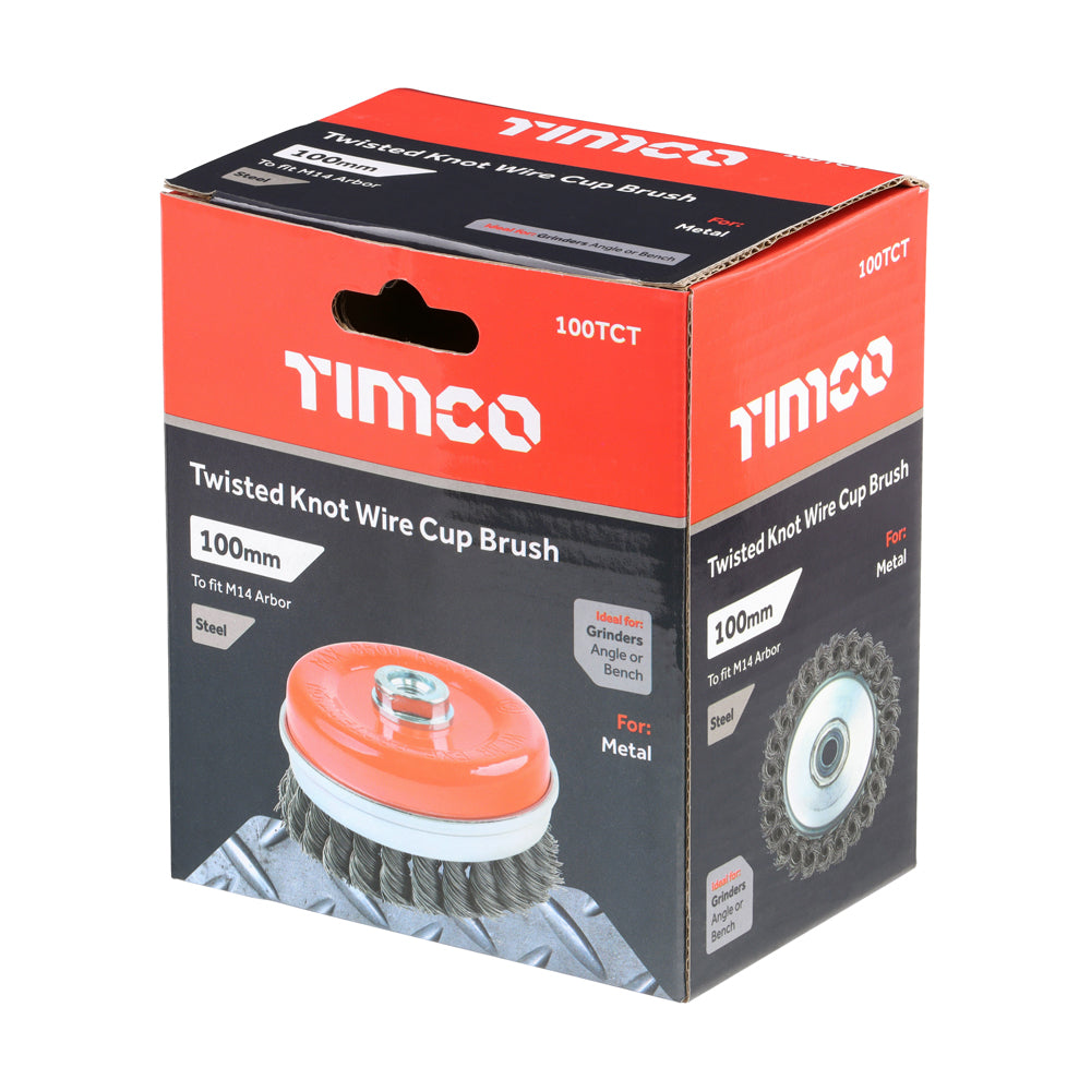 TIMCO Angle Grinder Cup Brush, Twisted Knot Steel Wire, 100mm