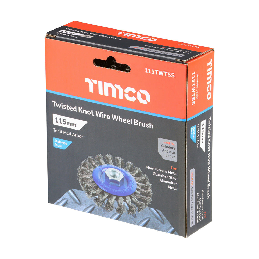 TIMCO Angle Grinder Wheel Brush, Twisted Knot Stainless Steel, 115mm