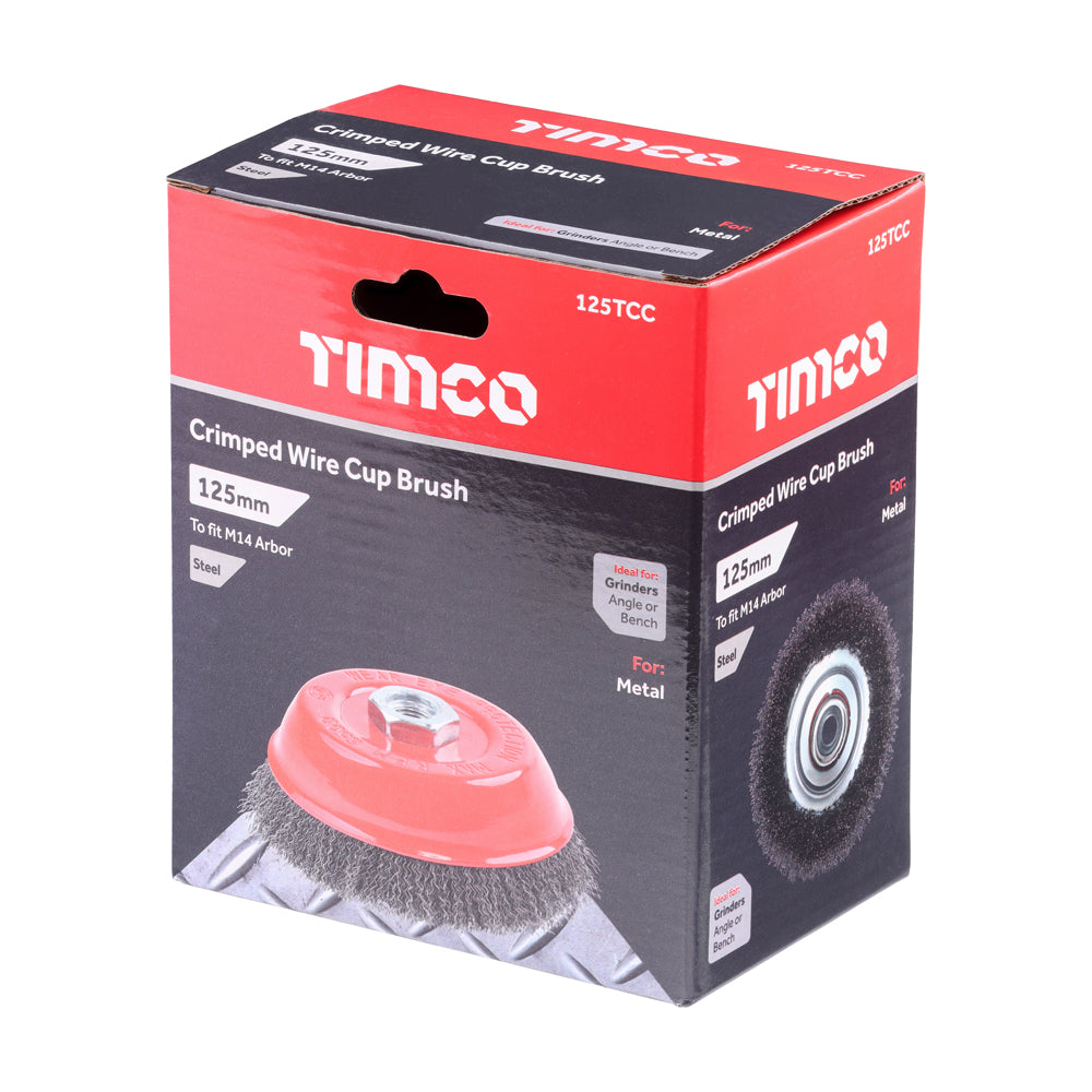 TIMCO Angle Grinder Cup Brush, Crimped Steel Wire, 125mm