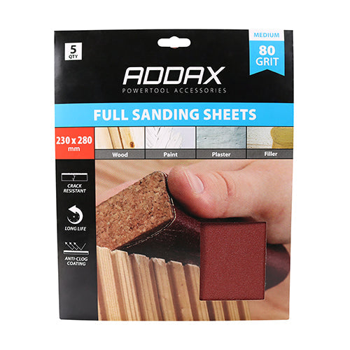 TIMCO Sanding Sheets, 80 Grit, Red, 230 x 280mm, Pack of 5