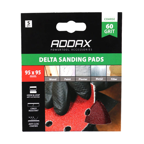 TIMCO Delta Sanding Pads, 60 Grit, Red, 95 x 95mm, Pack of 5