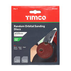 TIMCO Random Orbital Sanding Discs, 60 Grit, Red, 125mm, Pack of 5