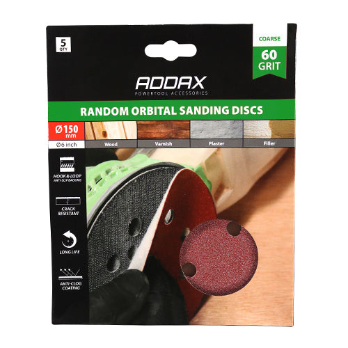 TIMCO Random Orbital Sanding Discs, 60 Grit, Red, 150mm, Pack of 5