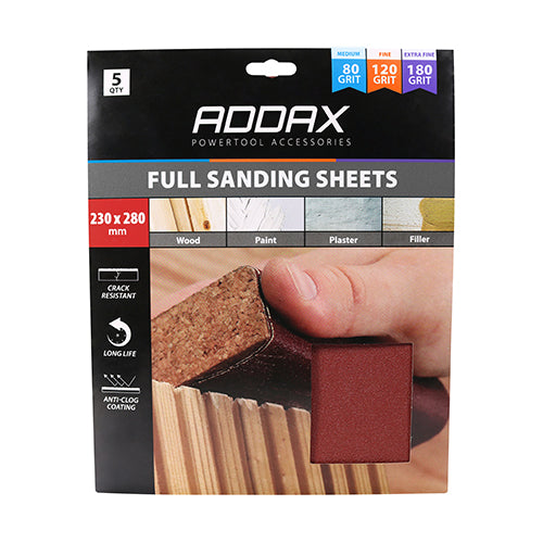 TIMCO Sanding Sheets, Mixed, Red, 230 x 280mm (80/120/180), Pack of 5