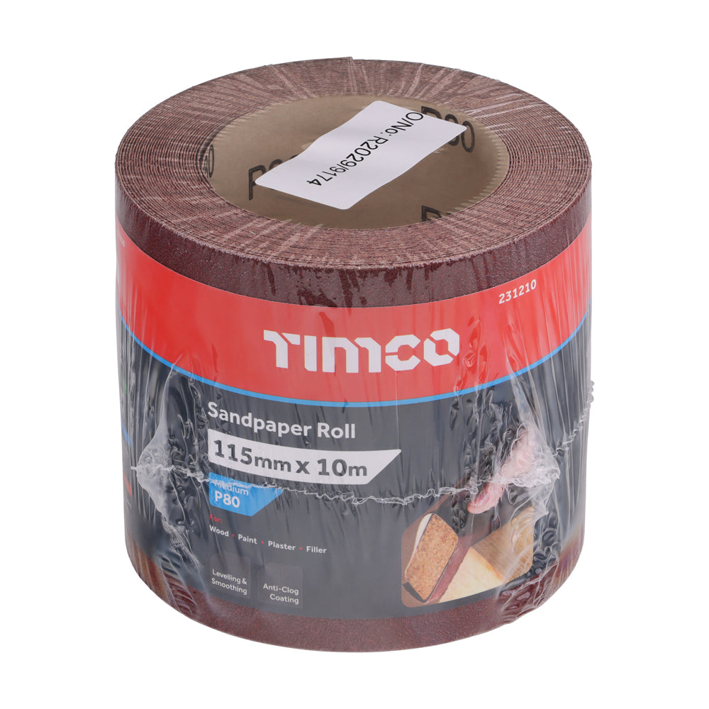 TIMCO Sandpaper Roll, 80 Grit, Red, 115mm x 10m