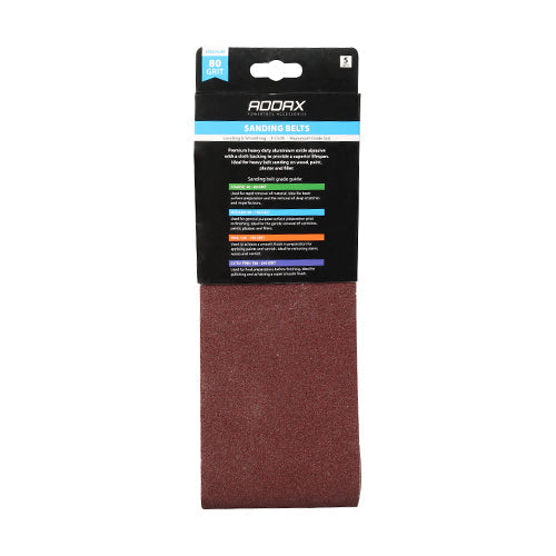 TIMCO Sanding Belts, 80 Grit, Red, 100 x 610mm, Pack of 5