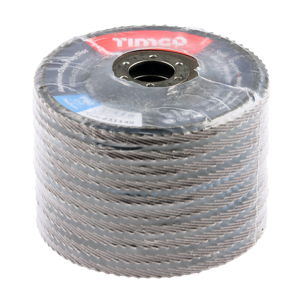 TIMCO Set of Flap Discs, Aluminium Oxide, Type 29 Conical, 80 Grit, 115 x 22.23, Pack of 10