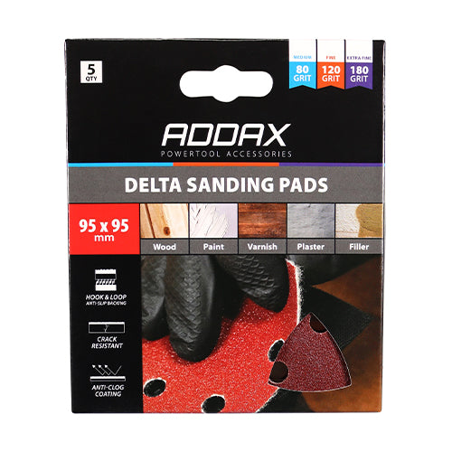 TIMCO Delta Sanding Pads, Mixed, Red, 95 x 95mm (80/120/180), Pack of 5