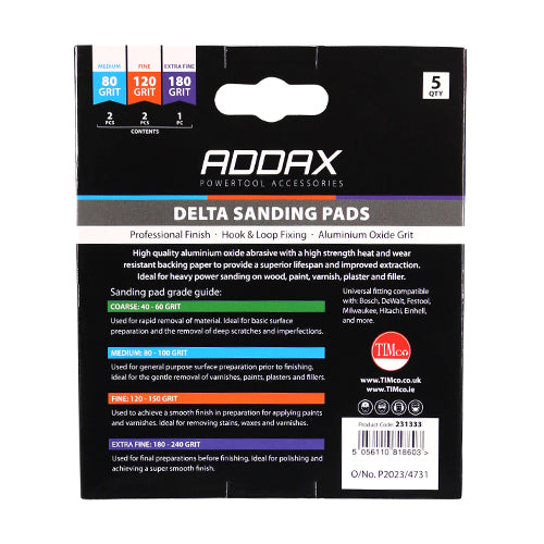TIMCO Delta Sanding Pads, Mixed, Red, 95 x 95mm (80/120/180), Pack of 5