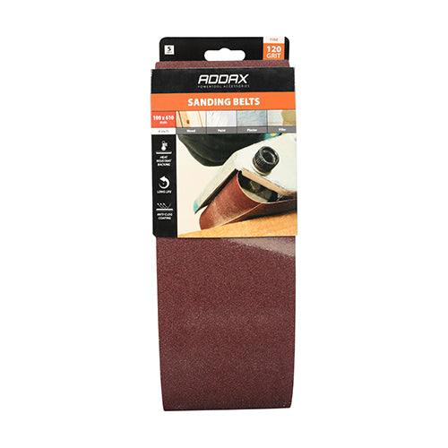 TIMCO Sanding Belts, 120 Grit, Red, 100 x 610mm, Pack of 5