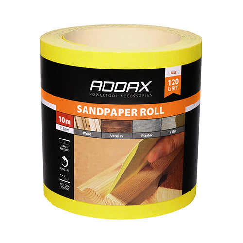 TIMCO Sandpaper Roll, 120 Grit, Yellow, 115mm x 10m