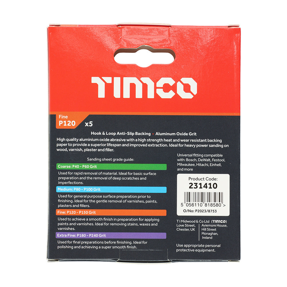TIMCO Delta Sanding Pads, 120 Grit, Red, 95 x 95mm, Pack of 5