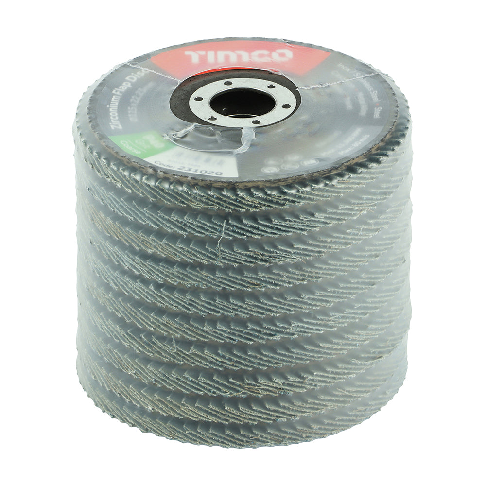 TIMCO Set of Flap Discs, Zirconium, Type 29 Conical, P40 Grit, 115 x 22.23, Box of 10