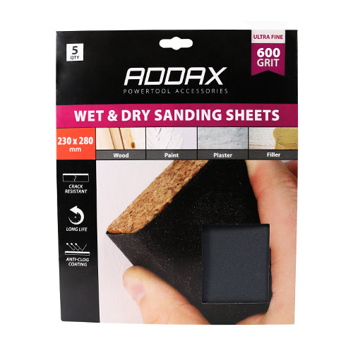 TIMCO Wet & Dry Sanding Sheets, 600 Grit, Black, 230 x 280mm, Pack of 5