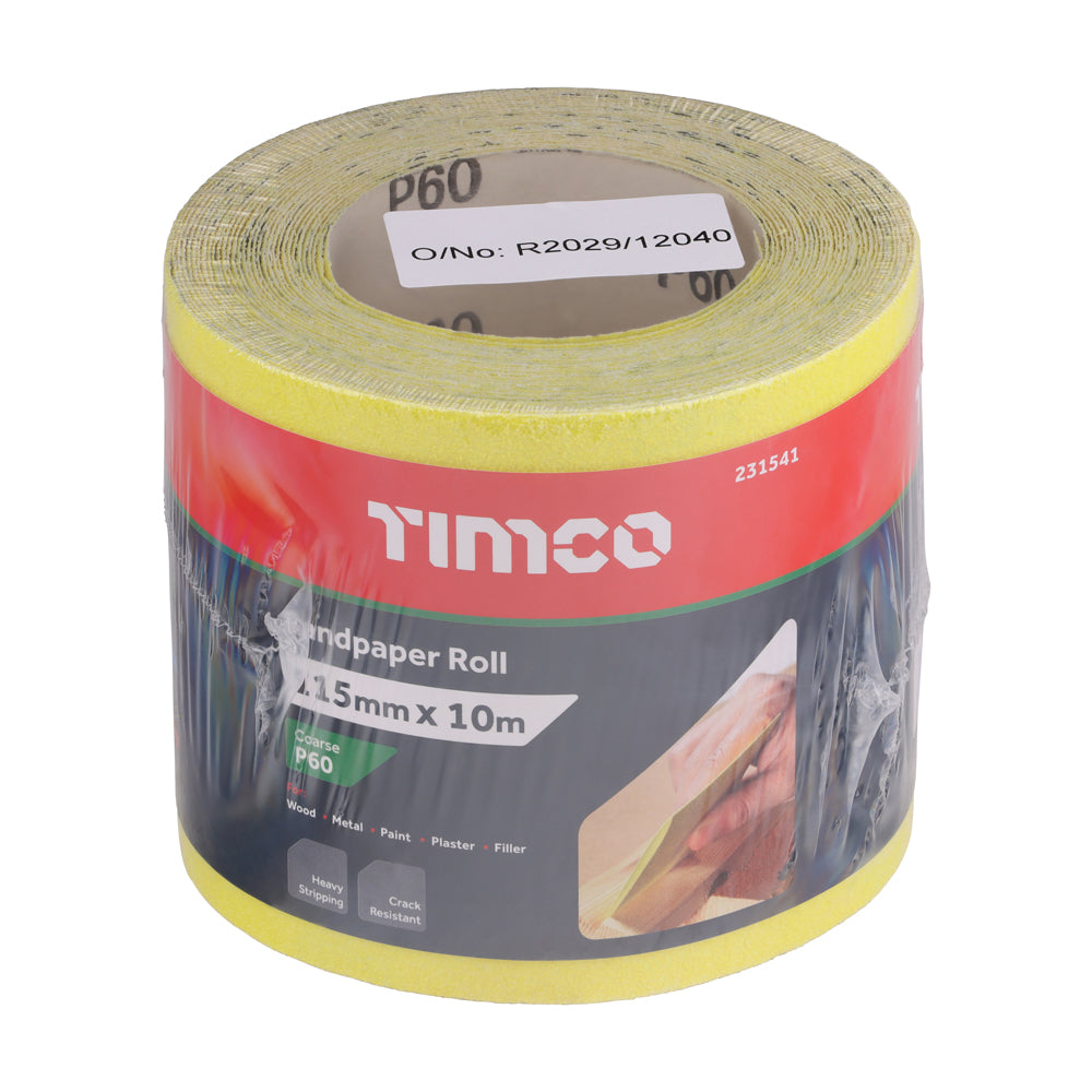 TIMCO Sandpaper Roll, 60 Grit, Yellow, 115mm x 10m