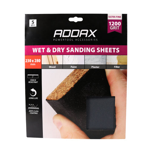 TIMCO Wet & Dry Sanding Sheets, 1200 Grit, Black, 230 x 280mm, Pack of 5