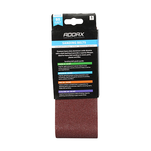 TIMCO Sanding Belts, 80 Grit, Red, 75 x 533mm, Pack of 5