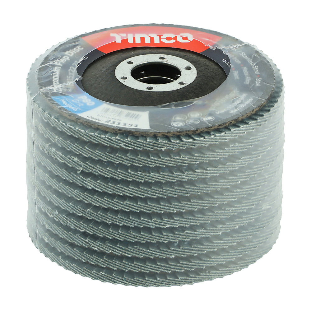 TIMCO Set of Flap Discs, Zirconium, Type 29 Conical, P80 Grit, 115 x 22.23, Box of 10