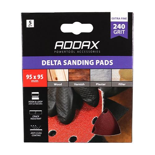 TIMCO Delta Sanding Pads, 240 Grit, Red, 95 x 95mm, Pack of 5