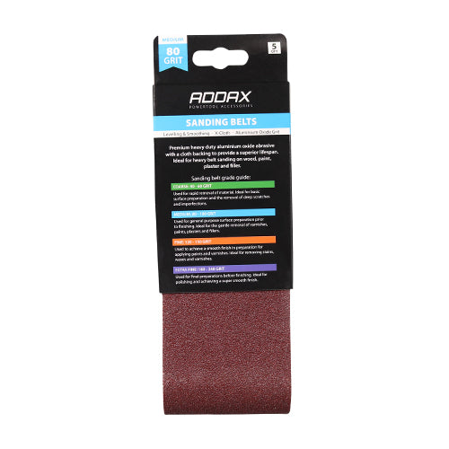 TIMCO Sanding Belts, 80 Grit, Red, 75 x 457mm, Pack of 5