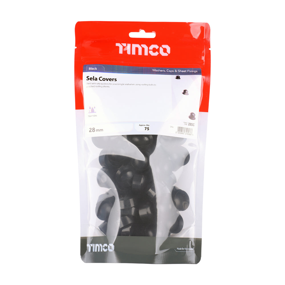 TIMCO Sela Covers, Black, 28mm, Bag of 75