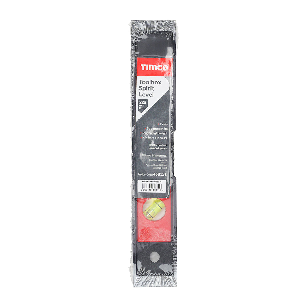 TIMCO Toolbox Spirit Level, Plastic, 225mm