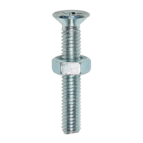 TIMCO Machine Screws, PZ, Countersunk & Hex Nuts, Zinc, M5 x 25, Pack of 25