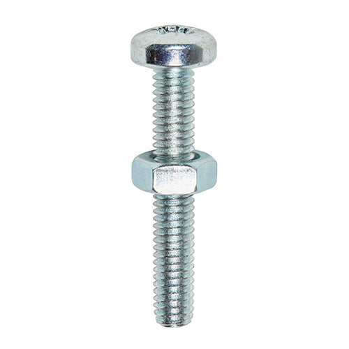 TIMCO Machine Screws, PZ, Pan & Hex Nuts, Zinc, M5 x 30, Pack of 15