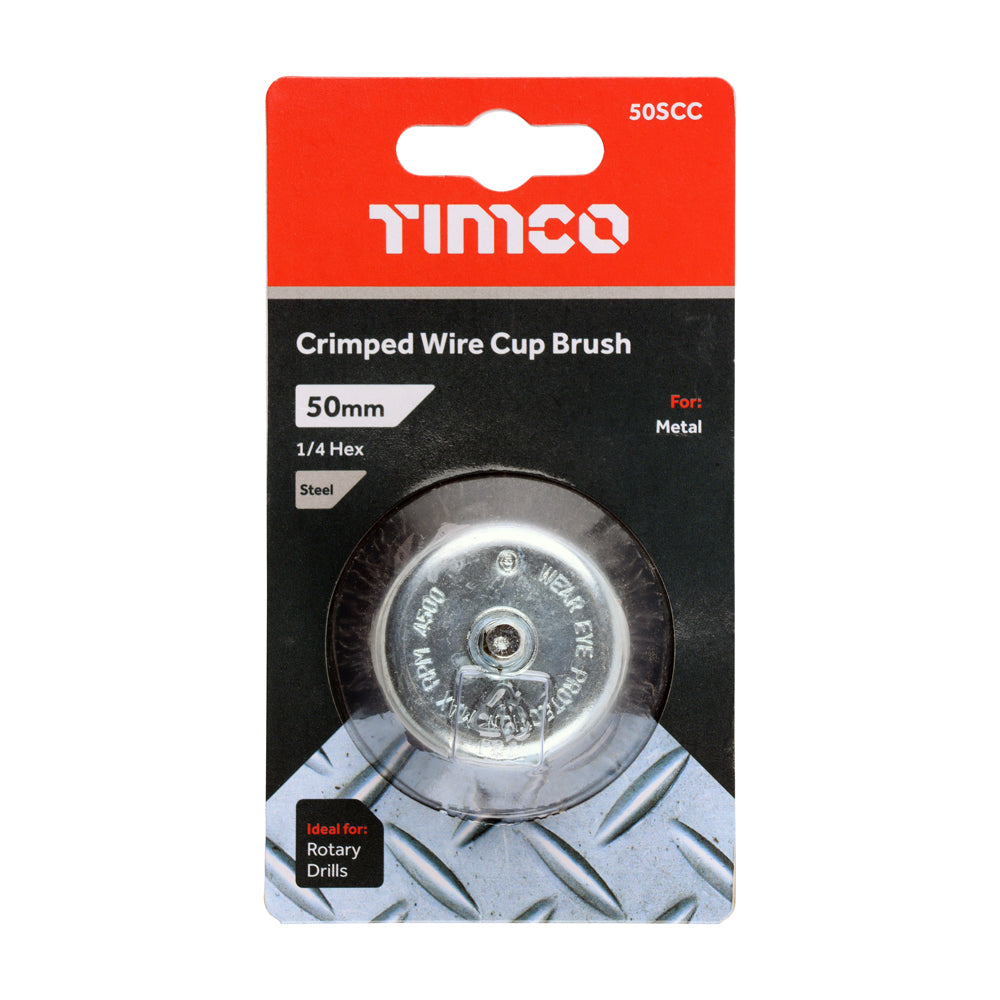 TIMCO Drill Cup Brush, Crimped Steel Wire, 50mm