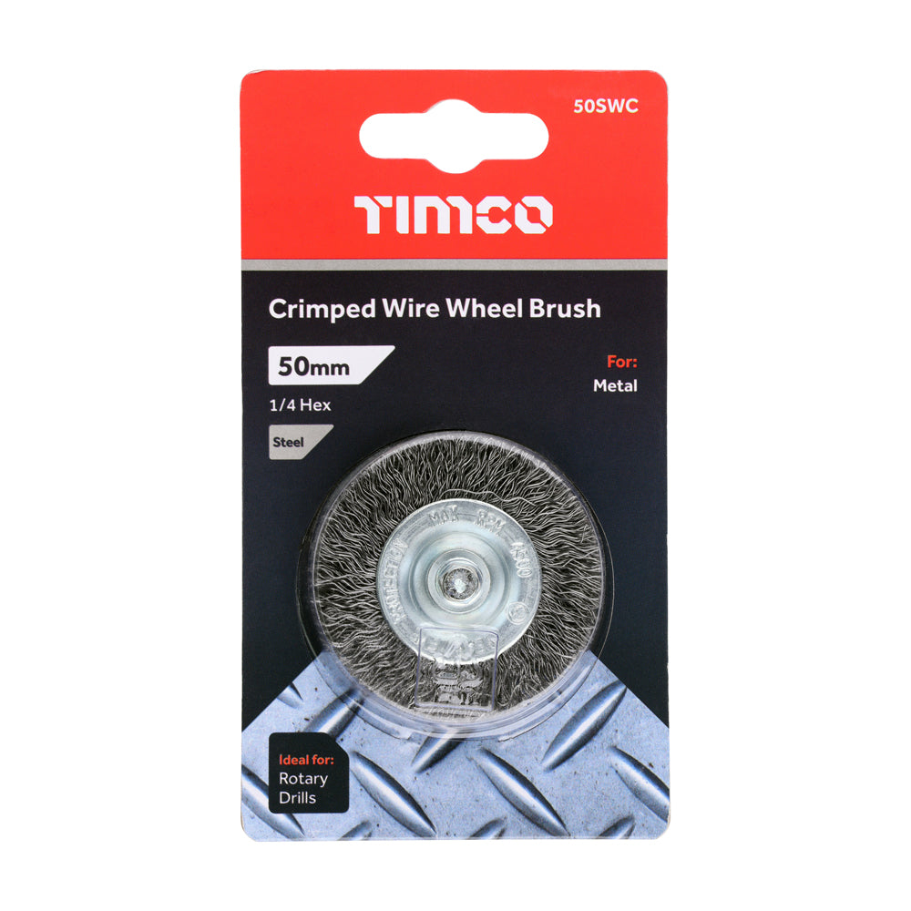 TIMCO Drill Wheel Brush, Crimped Steel Wire, 50mm