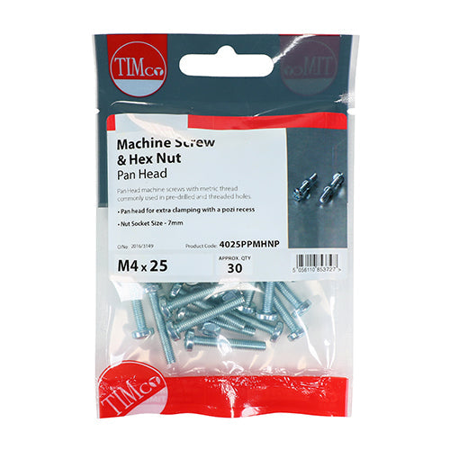 TIMCO Machine Screws, PZ, Pan & Hex Nuts, Zinc, M6 x 40, Pack of 10