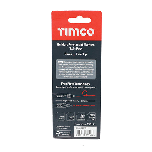 TIMCO Builders Permanent Markers, Chisel Tip, Black, Pack of 2