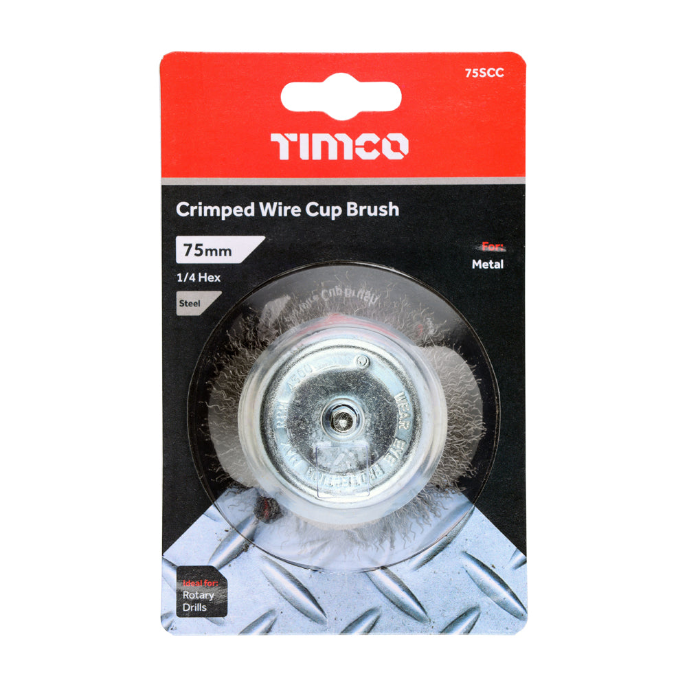 TIMCO Drill Cup Brush, Crimped Steel Wire, 75mm