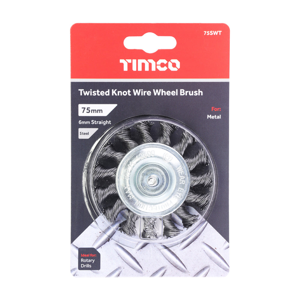 TIMCO Drill Wheel Brush, Twisted Knot Steel Wire, 75mm