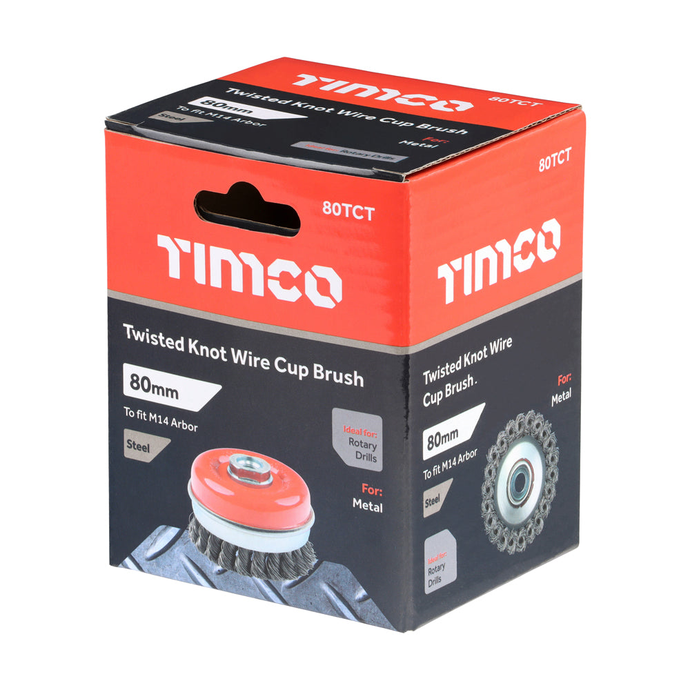 TIMCO Angle Grinder Cup Brush, Twisted Knot Steel Wire, 80mm