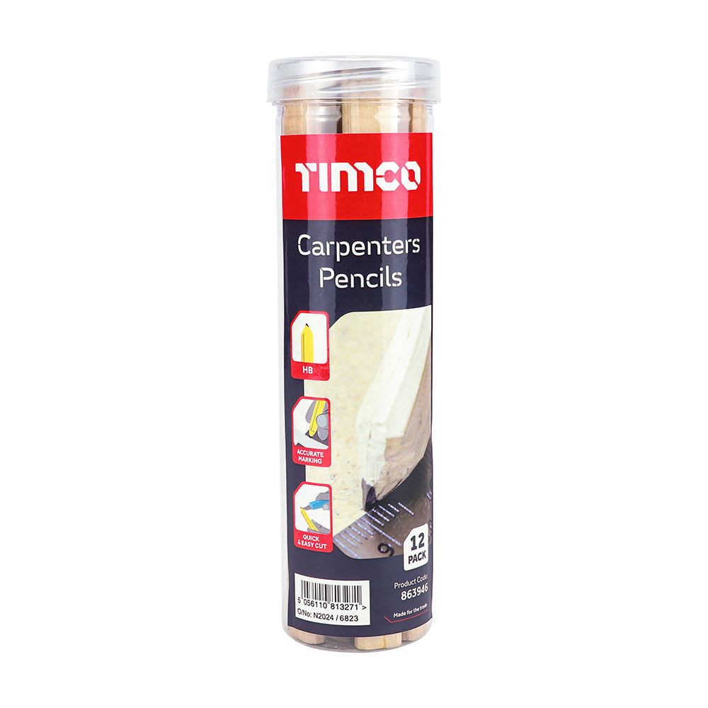 TIMCO Carpenters Pencils, 180mm, Tube of 12
