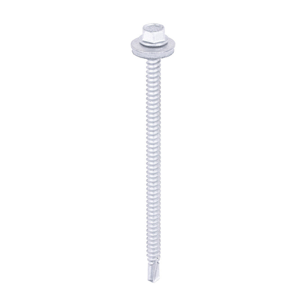 TIMCO Metal Construction Light Section Screws, Hex, EPDM Washer, Self-Drilling, Exterior, Silver Organic, 5.5 x 100, Pack of 100, BML100W16