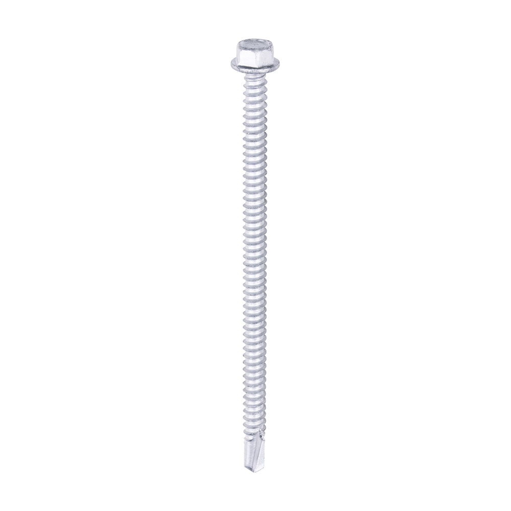 TIMCO Metal Construction Light Section Screws, Hex, Self-Drilling, Bi-Metal, Exterior, Silver Organic, 5.5 x 100, Box of 100