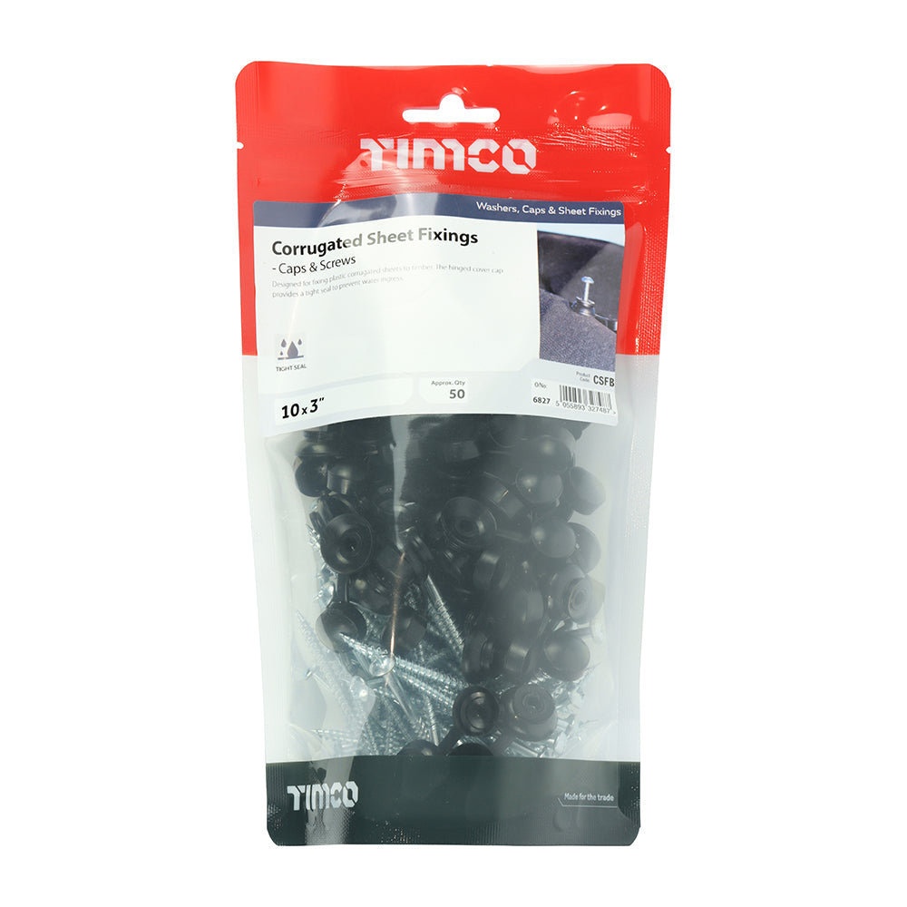 TIMCO Corrugated Sheet Fixings, Black, 10 x 3, Bag of 50
