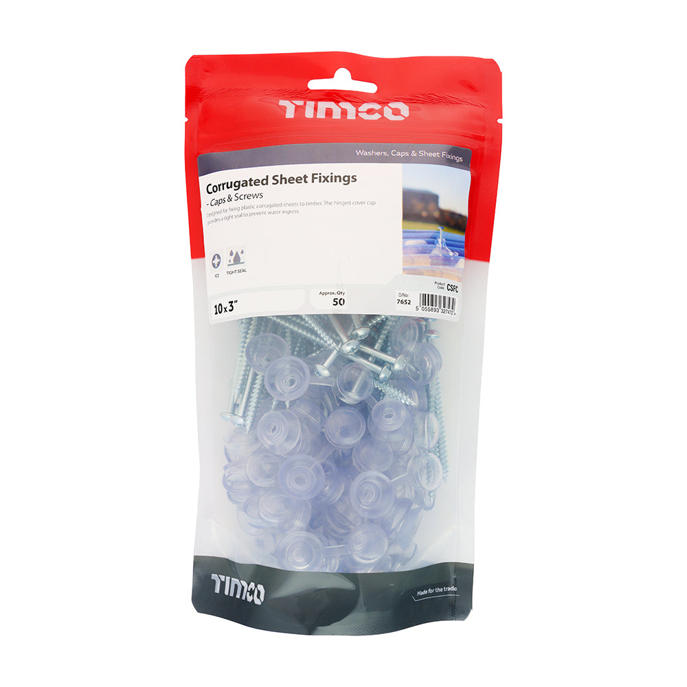 TIMCO Corrugated Sheet Fixings, Clear, 10 x 3, Bag of 50