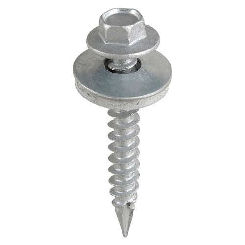 TIMCO Metal Construction Thin Sheet Metal to Timber Screws, Hex, EPDM Washer, Slash Point, Exterior, Silver Organic, 6.3 x 32, Pack of 120
