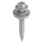 TIMCO Metal Construction Thin Sheet Metal to Timber Screws, Hex, EPDM Washer, Slash Point, Exterior, Silver Organic, 6.3 x 32, Pack of 120